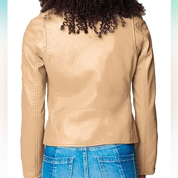 New Blank NYC Natural light Cream color Vegan leather moto jacket gold hardware - Picture 9 of 11